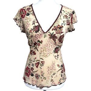 Vintage Y2K Self Esteem Floral Babydoll Top V-neck Tie Back Fairy Boho Size L